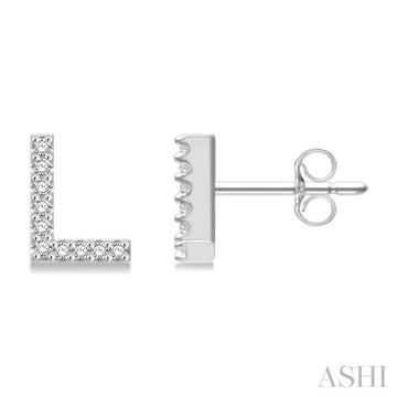 1/10 Ctw Initial 'L' Round Cut Diamond Earrings in 10K White Gold